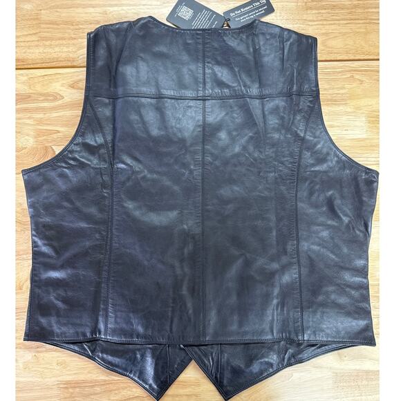 Real Leather Mens Black Bikers Vest/Waistcoat XL  NWT - Picture 3 of 4